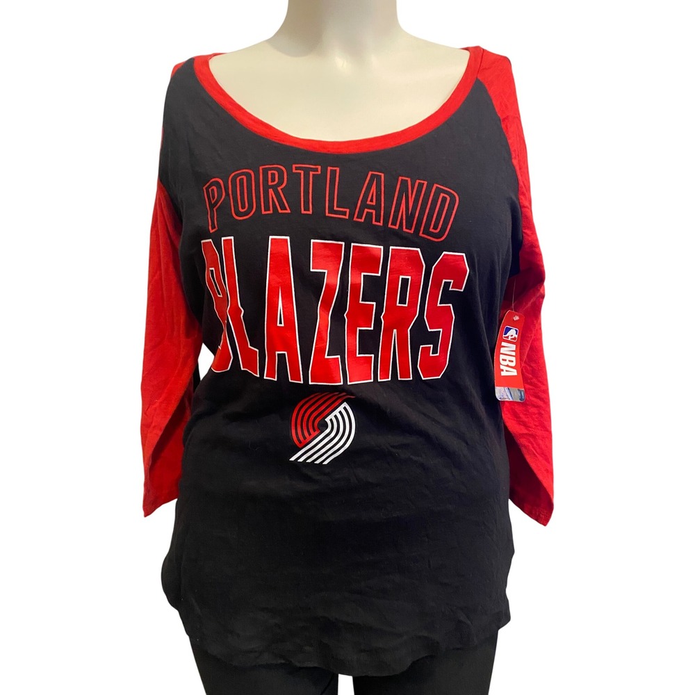 NBA Portland‎ Trail Blazers Womens XL Raglan 3/4 Sleeve T-Shirt Black Red New